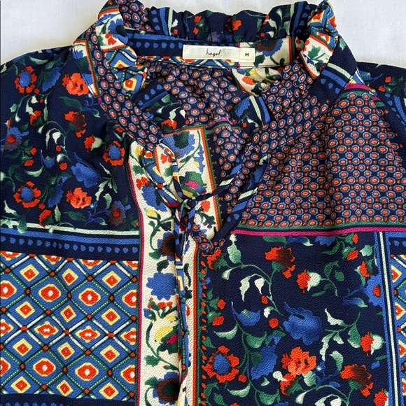 Hazel Anthropologie Boho Multicolor Floral Patchwork Blouse Bell Sleeve Women M - Picture 8 of 13